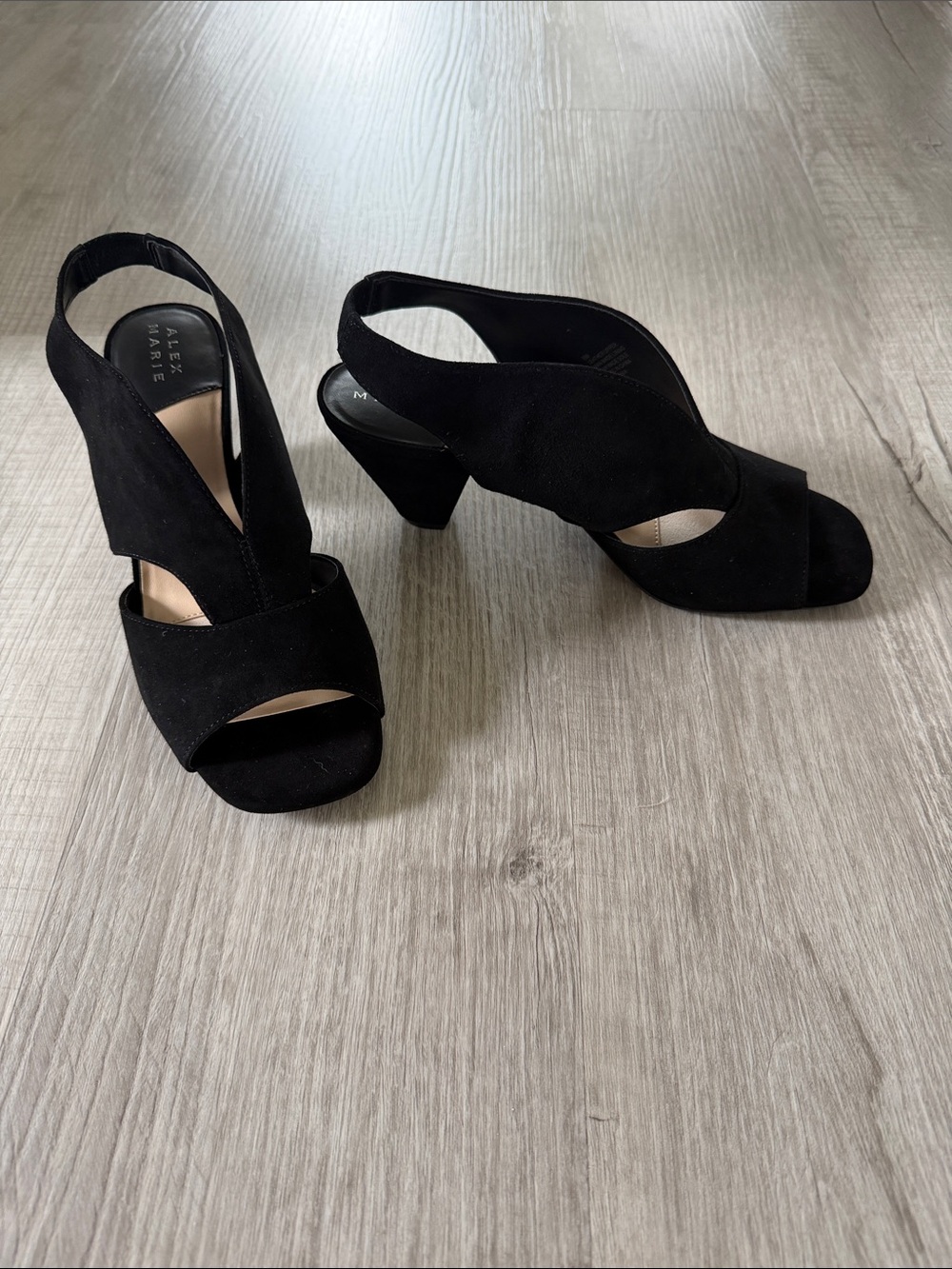 Alex Marie Black Suede Peep-Toe Slingback Heels